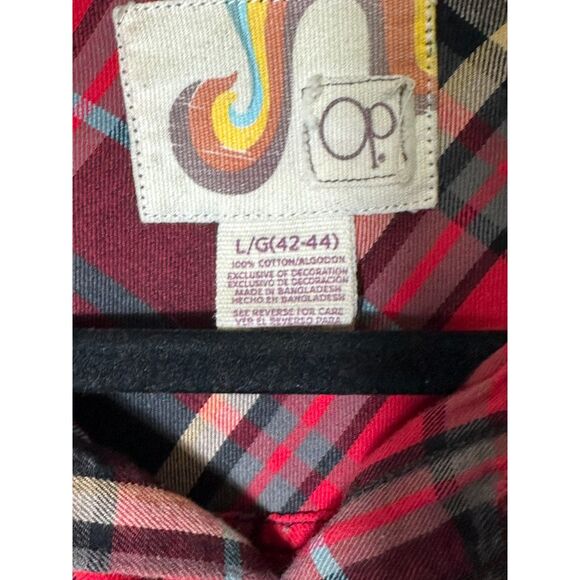 OP Vintage Flannel Shirt Mens Large Red Gray Plaid Long Sleeve Button Up Y2K 90s - Picture 2 of 3